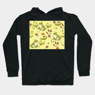 Cottagecore Frogs on Buttery Yellow Hoodie